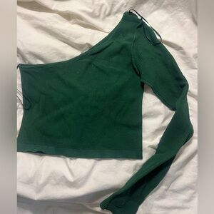 Zara green single-sleeve cropped going out tee